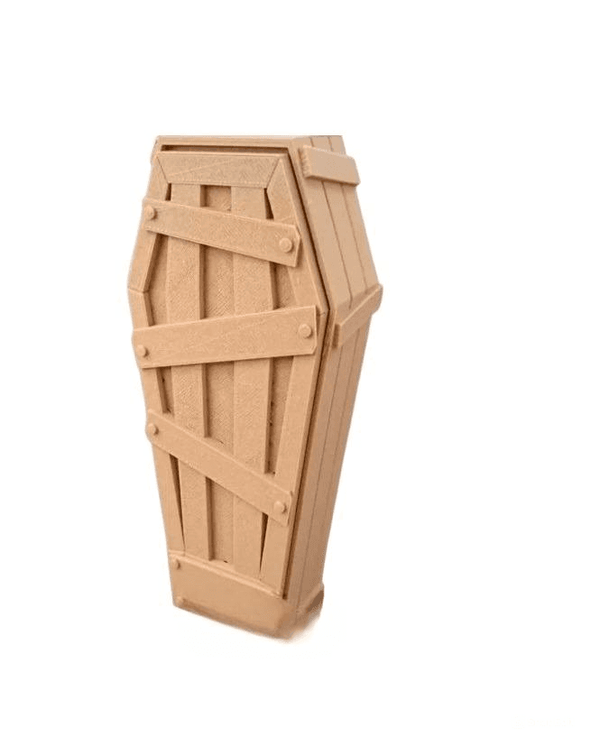 Realistic Halloween Mini Coffin Decoration - Plastic Coffin with Wooden Texture
