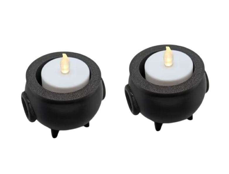Mini Halloween 2 Pcs Spooky Cauldron Tea Lights Holders - Spooky Home Accent