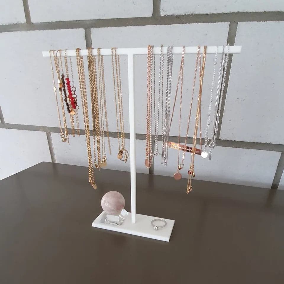 Showcase T-Bar Necklace Display Stand, Jewelry Organizer, Jewellery Stand-White